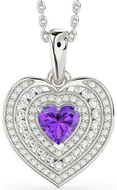 Diamond Amethyst Silver Heart Necklace
