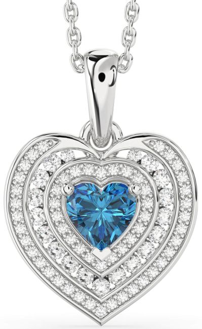 Blue Diamond Silver Heart Necklace