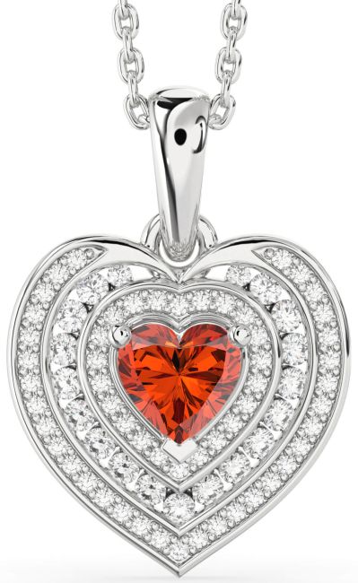Diamond Fire Opal Silver Heart Necklace