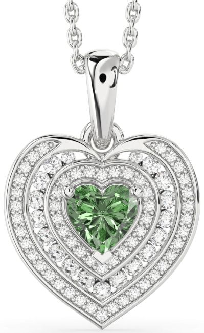 Green Diamond Silver Heart Necklace