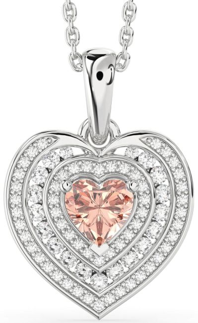 Diamond Morganite Silver Heart Necklace
