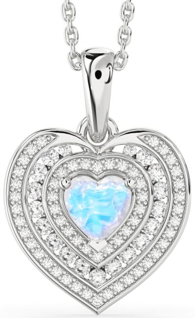 Diamond Moonstone Silver Heart Necklace