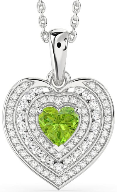 Diamond Peridot Silver Heart Necklace