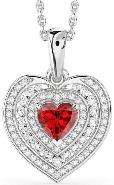 Diamond Ruby Silver Heart Necklace
