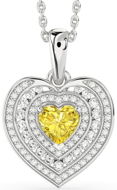 Yellow Diamond Silver Heart Necklace