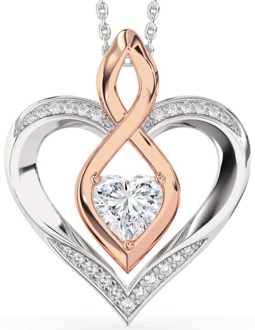 Large Diamond Rose Gold Silver Heart Infinity Necklace
