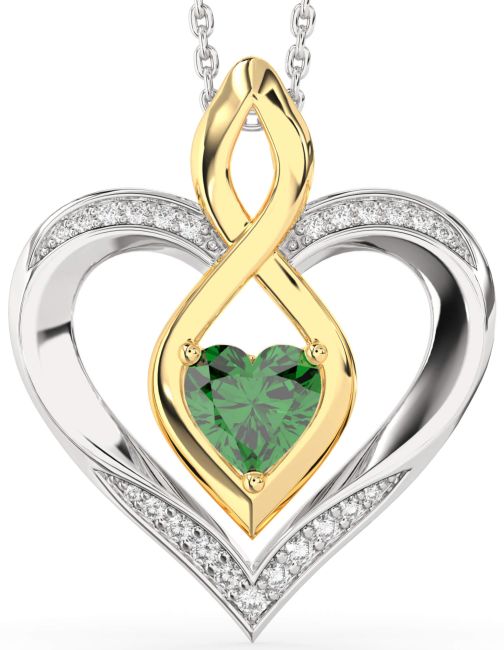 Large Diamond Emerald Gold Silver Heart Infinity Necklace