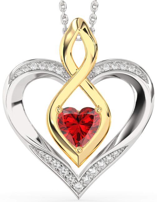 Large Diamond Ruby Gold Silver Heart Infinity Necklace