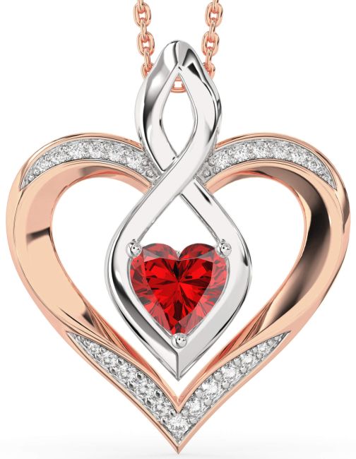 Large Diamond Ruby Rose Gold Silver Heart Infinity Necklace