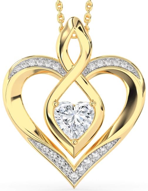 Large Lab Diamond Gold Silver Heart Infinity Necklace