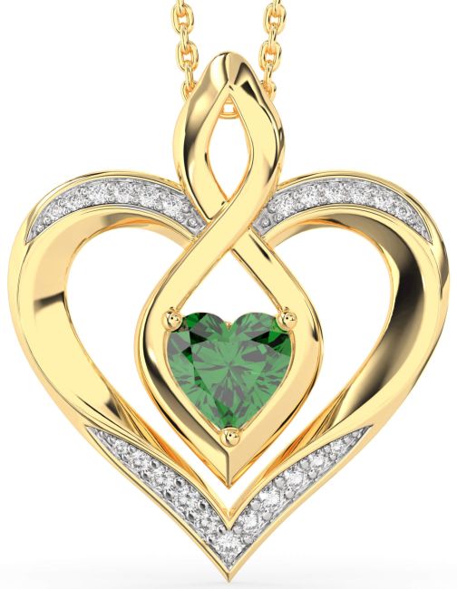 Large Diamond Emerald Gold Heart Infinity Necklace