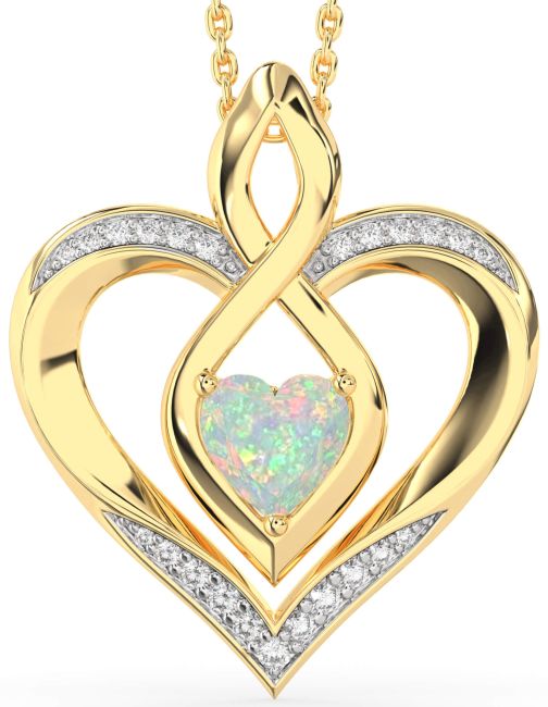 Large Diamond Opal Gold Silver Heart Infinity Necklace