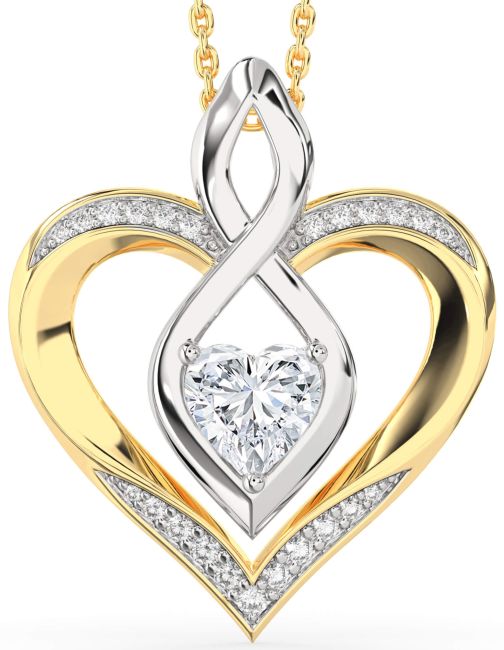Large Diamond White Yellow Gold Heart Infinity Necklace