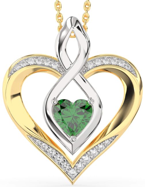 Large Diamond Emerald Gold Silver Heart Infinity Necklace