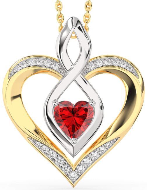 Large Diamond Ruby Gold Silver Heart Infinity Necklace