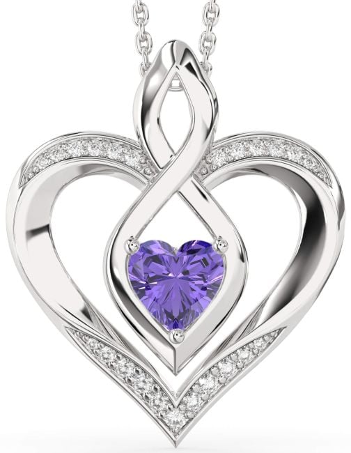 Large Diamond Alexandrite Silver Heart Infinity Necklace