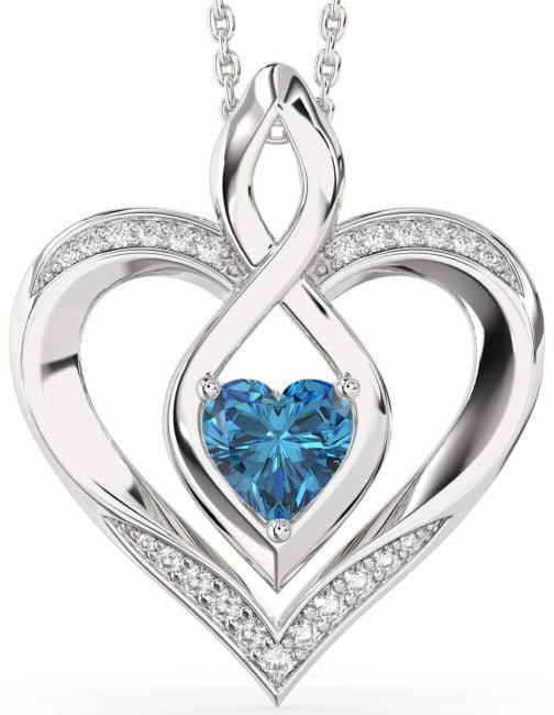 Large Blue Diamond Silver Heart Infinity Necklace