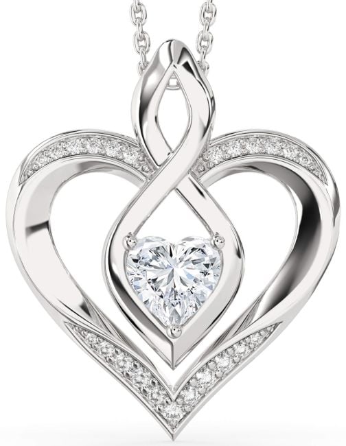 Large Diamond White Gold Heart Infinity Necklace