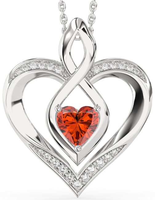 Large Diamond Fire Opal Silver Heart Infinity Necklace