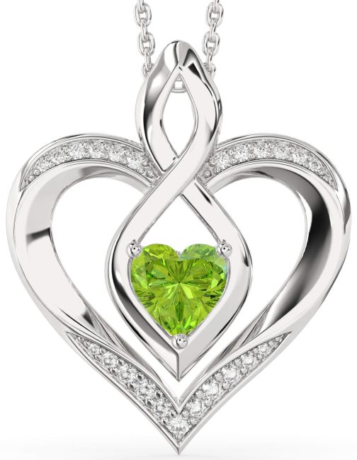 Large Diamond Peridot Silver Heart Infinity Necklace
