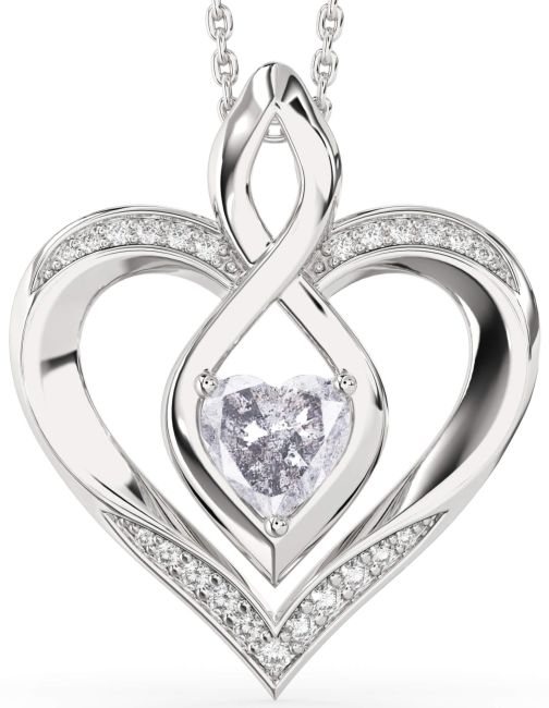 Large Salt & Pepper Diamond Silver Heart Infinity Necklace