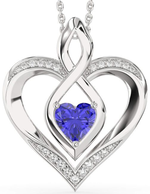 Large Diamond Tanzanite Silver Heart Infinity Necklace