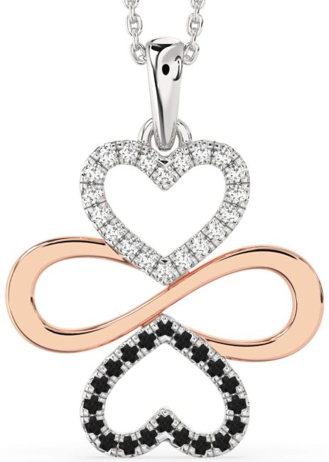 Large Black Diamond White Rose Gold Heart Infinity Necklace