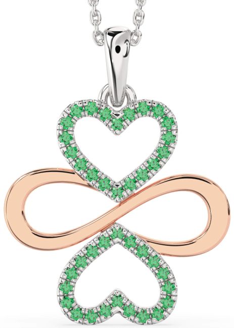 Large Emerald Rose Gold Silver Heart Infinity Necklace