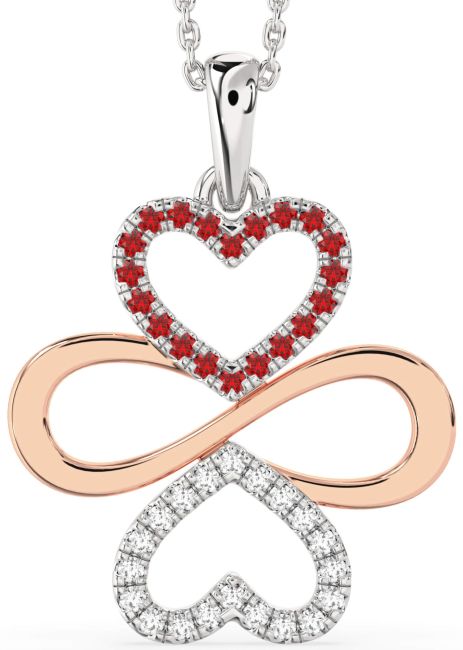 Large Diamond & Ruby Rose Gold Silver Heart Infinity Necklace