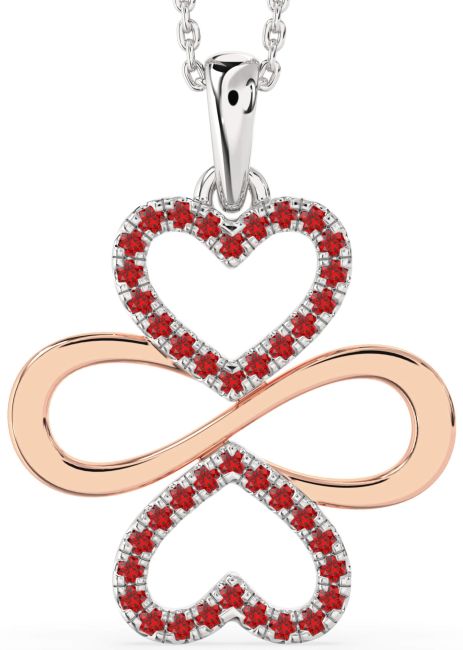 Large Ruby Platinum & Rose Gold Heart Infinity Necklace