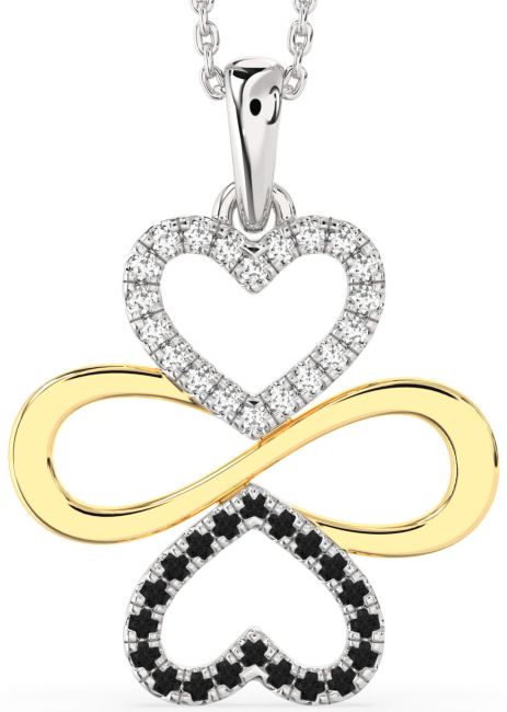 Large Black Diamond Gold Silver Heart Infinity Necklace