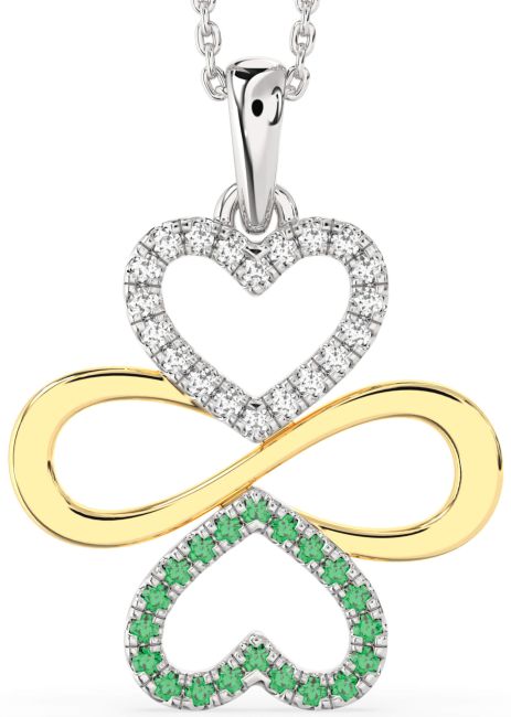 Large Emerald & Diamond Silver & 10K gold Heart Infinity Necklace
