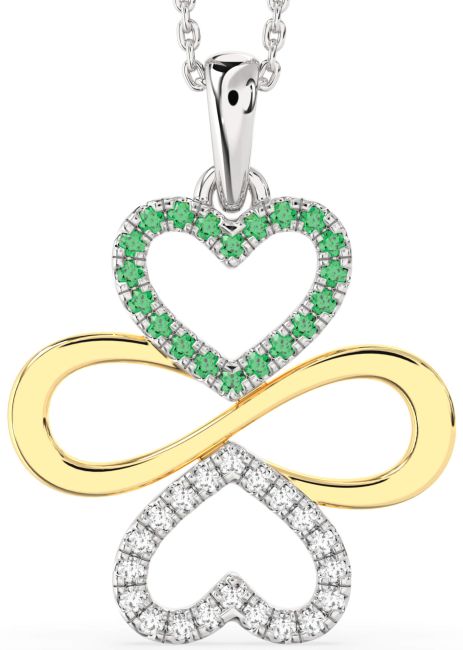 Large Diamond & Emerald Silver & 10K gold Heart Infinity Necklace