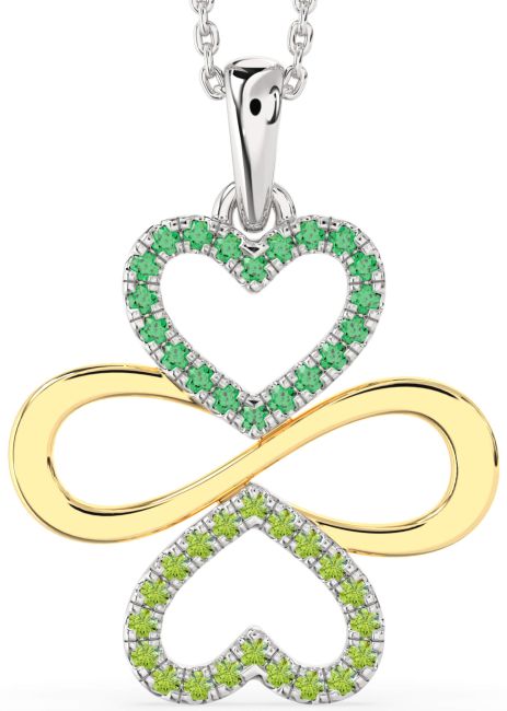 Large Emerald & Peridot Gold Silver Heart Infinity Necklace