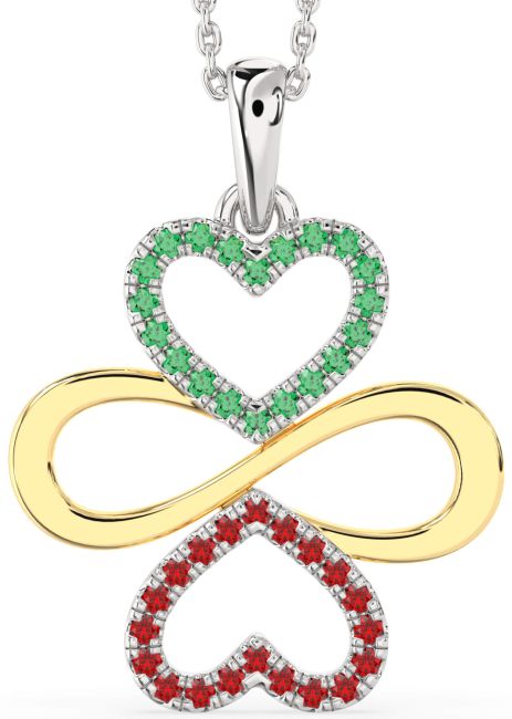 Large Emerald & Ruby Gold Silver Heart Infinity Necklace