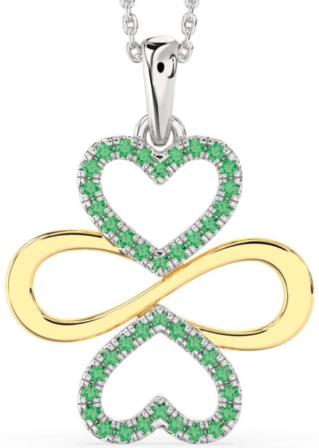 Large Emerald Gold Silver Heart Infinity Necklace