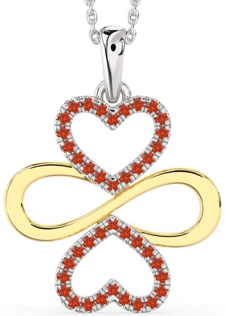 Large Fire Opal Silver & 10K gold Heart Infinity Necklace