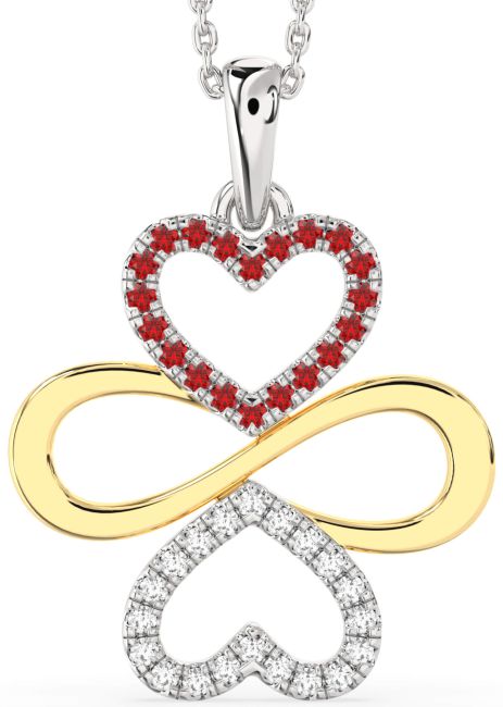 Large Diamond & Ruby Gold Silver Heart Infinity Necklace