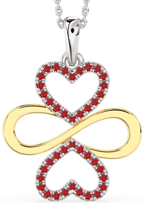Large Ruby Gold Silver Heart Infinity Necklace
