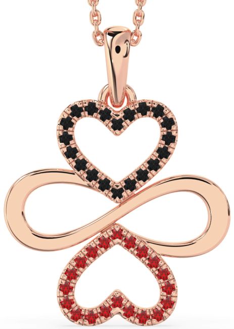 Large Black Diamond & Ruby Rose Gold Heart Infinity Necklace