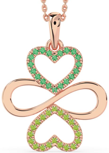 Large Emerald & Peridot Rose Gold Heart Infinity Necklace