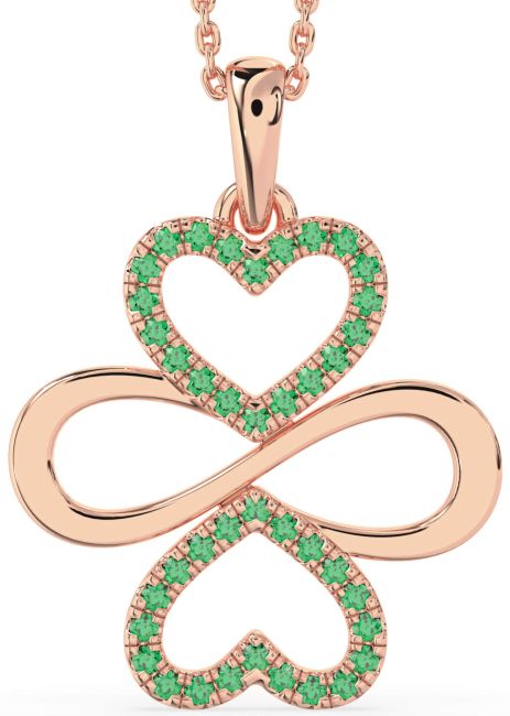 Large Emerald Rose Gold Heart Infinity Necklace
