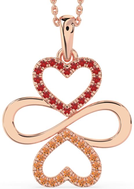 Large Ruby & Citrine Rose Gold Heart Infinity Necklace