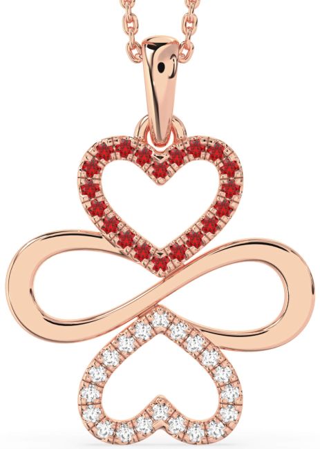 Large Diamond & Ruby Rose Gold Heart Infinity Necklace