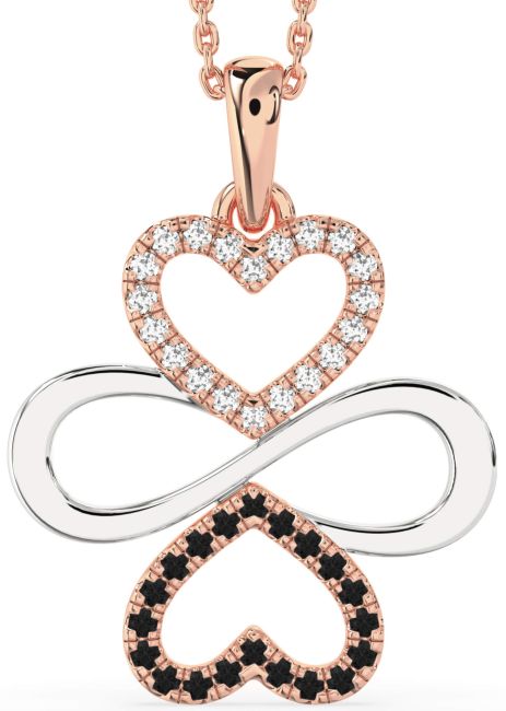 Large Black Diamond Platinum & Rose Gold Heart Infinity Necklace