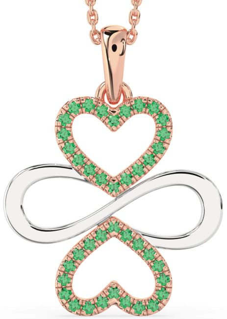 Large Emerald Rose Gold Silver Heart Infinity Necklace