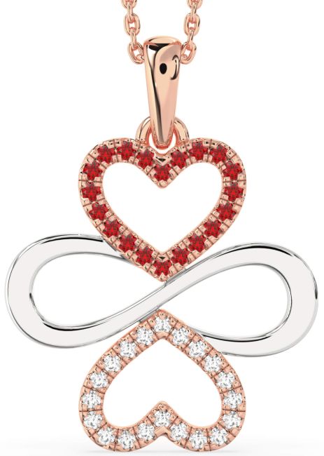 Large Diamond & Ruby Rose Gold Silver Heart Infinity Necklace