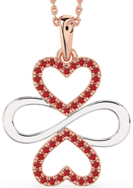 Large Ruby Rose Gold Silver Heart Infinity Necklace