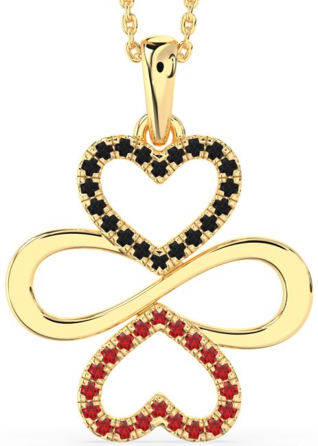 Large Black Diamond & Ruby Gold Heart Infinity Necklace