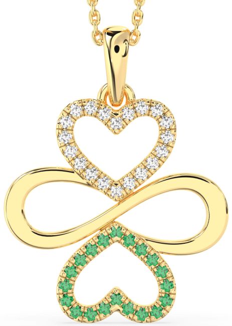 Large Emerald & Diamond Gold Heart Infinity Necklace